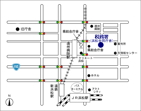浜松西税務署(静岡県浜松市中央区中央1丁目12番4号 浜松合同庁舎)の案内図・所在地マップ