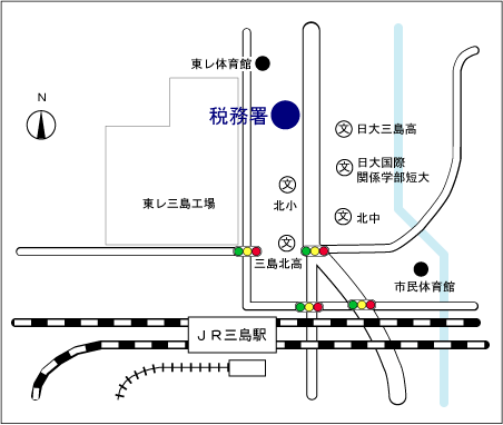 三島税務署(静岡県三島市文教町1丁目4番33号)の案内図・所在地マップ