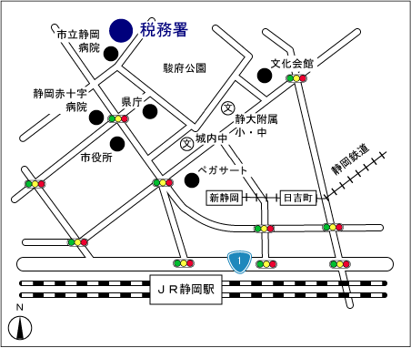 静岡税務署(静岡県静岡市葵区追手町10番88号)の案内図・所在地マップ