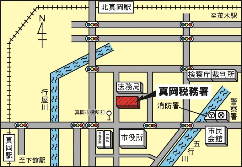 真岡税務署(栃木県真岡市荒町5178番地)の案内図・所在地マップ