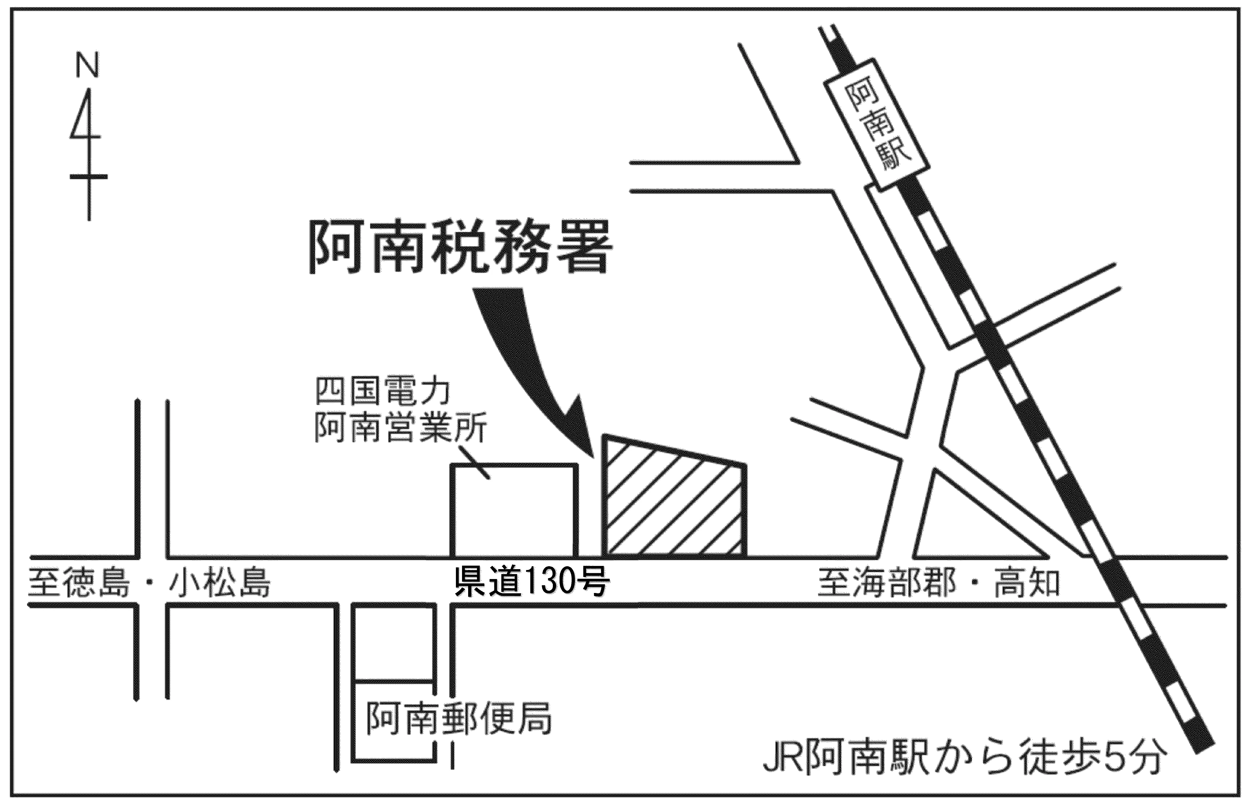 阿南税務署(徳島県阿南市富岡町滝の下４番地４)の案内図・所在地マップ
