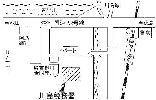 川島税務署(徳島県吉野川市川島町宮島747番地2)の案内図・所在地マップ