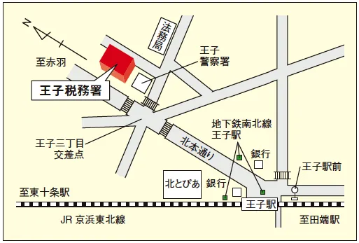 王子税務署(東京都北区王子3丁目22番15号)の案内図・所在地マップ