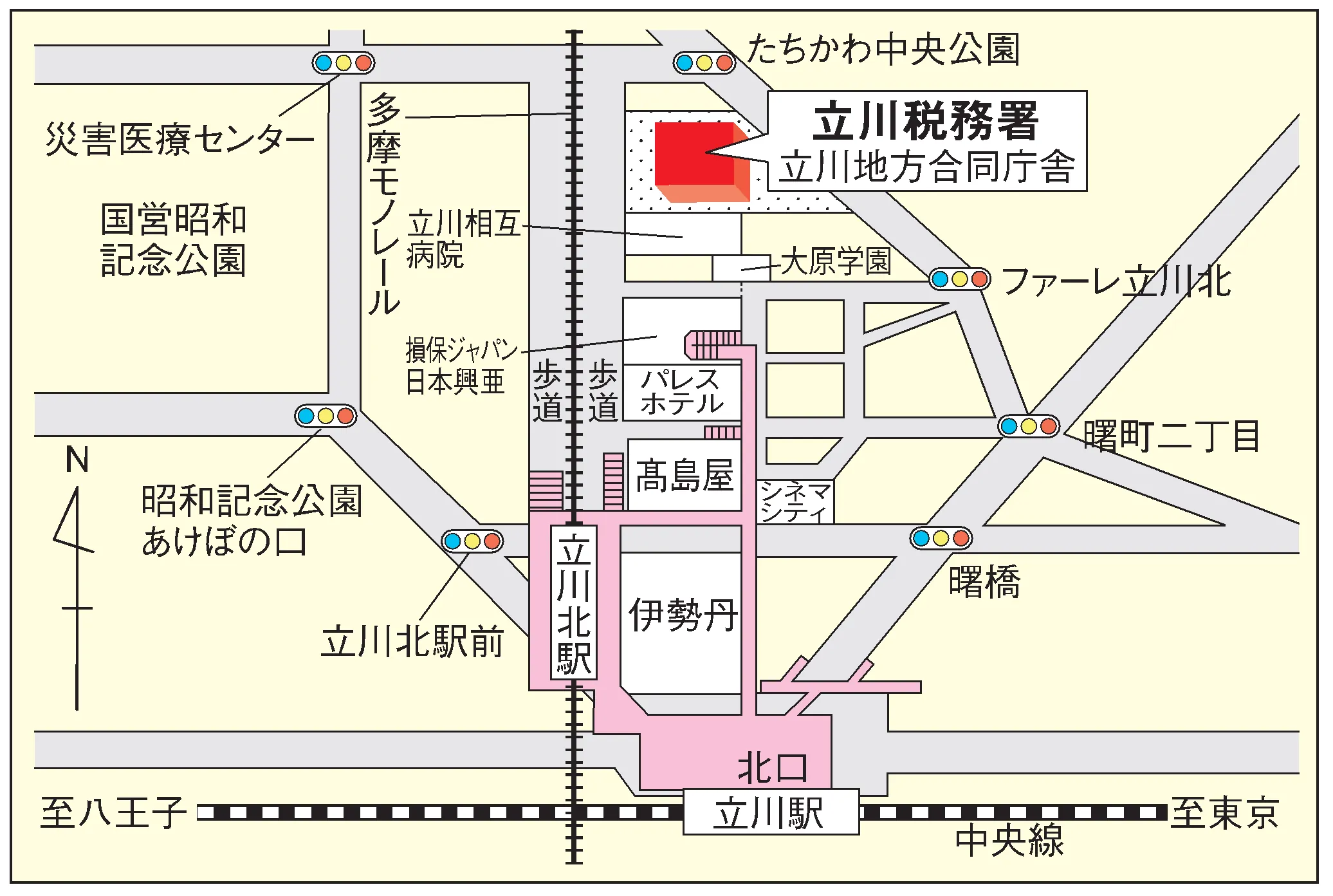立川税務署(東京都立川市緑町4番地の2立川地方合同庁舎)の案内図・所在地マップ