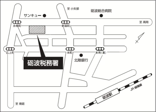 砺波税務署(富山県砺波市本町13番19号)の案内図・所在地マップ