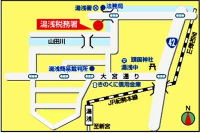 湯浅税務署(和歌山県有田郡湯浅町湯浅2430-76)の案内図・所在地マップ