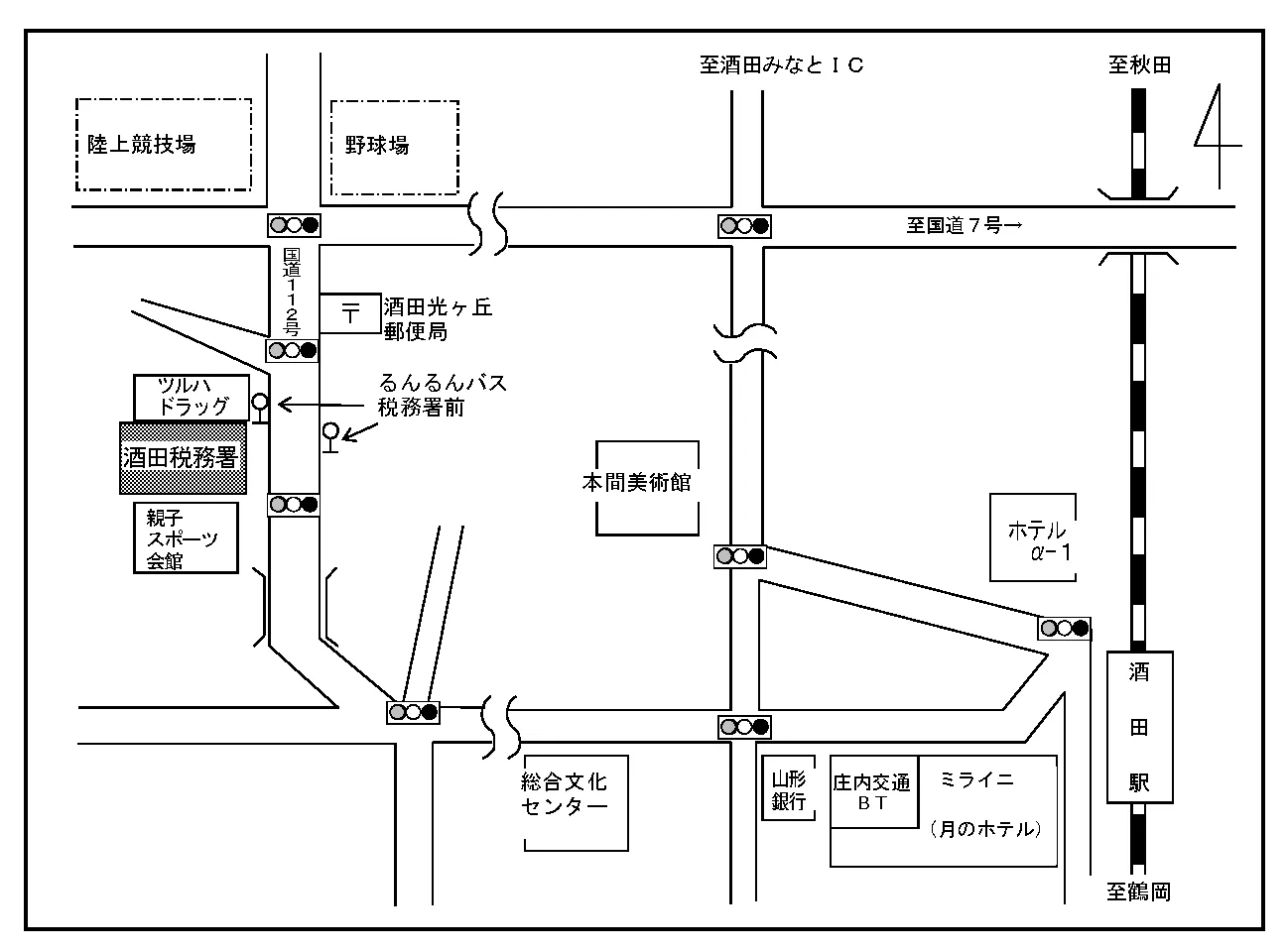 酒田税務署(山形県酒田市光ケ丘2丁目2番36号)の案内図・所在地マップ